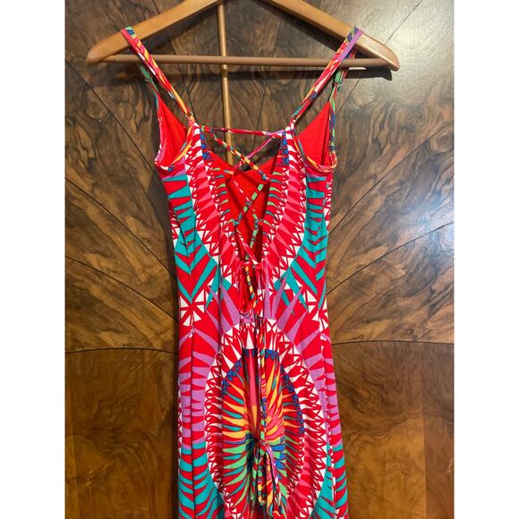 MARA HOFFMAN Lace Up Back Maxi Dress Supernova Red Print Size XS Colorful Beach - Picture 4 of 7